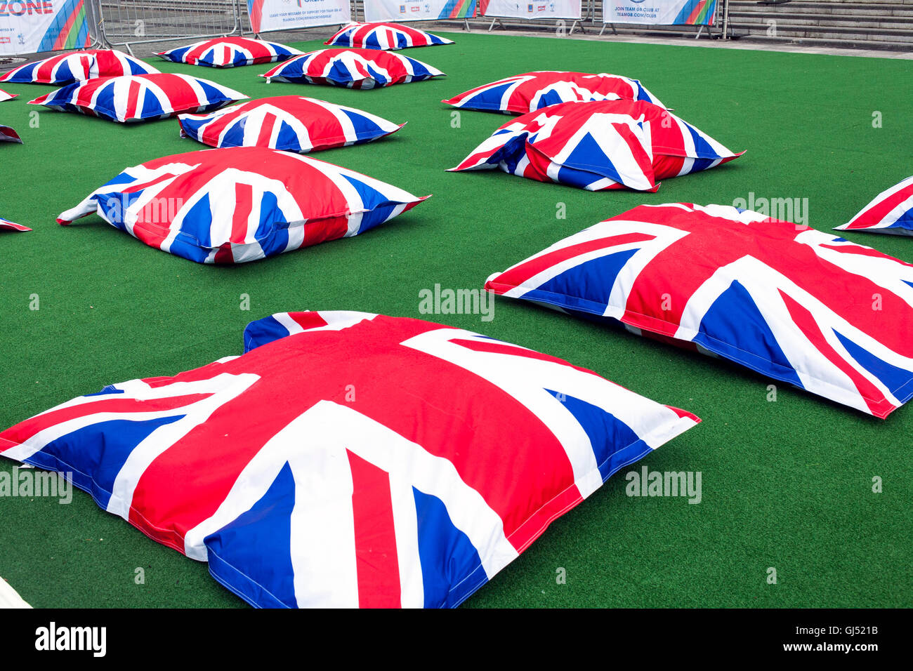 Union Jack Bean Bags. Salford Quays Mediacity Olympics Fanzone Stock Photo Alamy