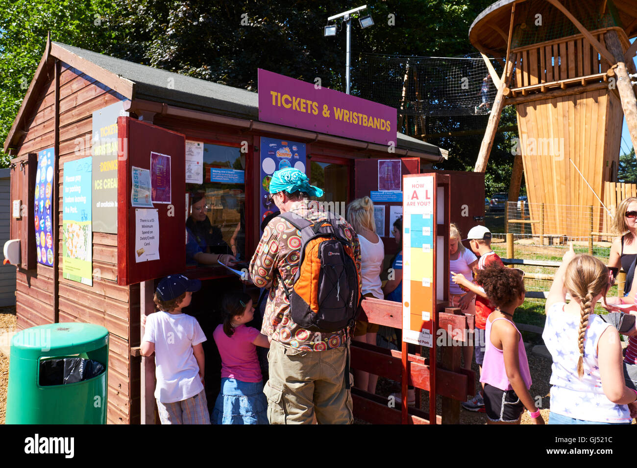 Queuing For Tickets At A Booth Wicksteed Park The Second Oldest Theme Park In The UK Kettering Northamptonshire Stock Photo