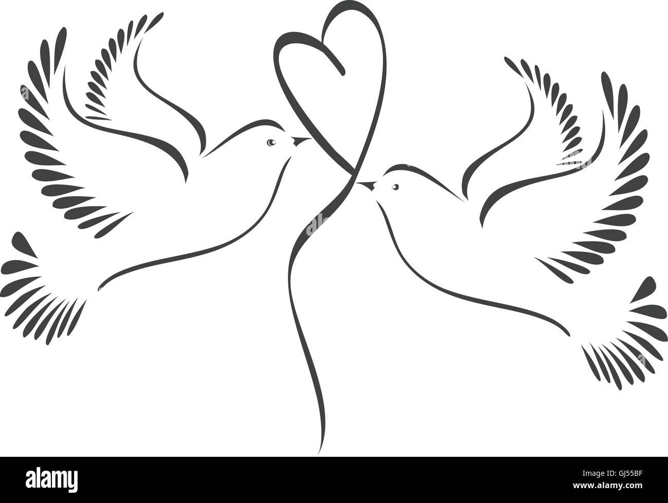 Doves with heart stylized Stock Vector