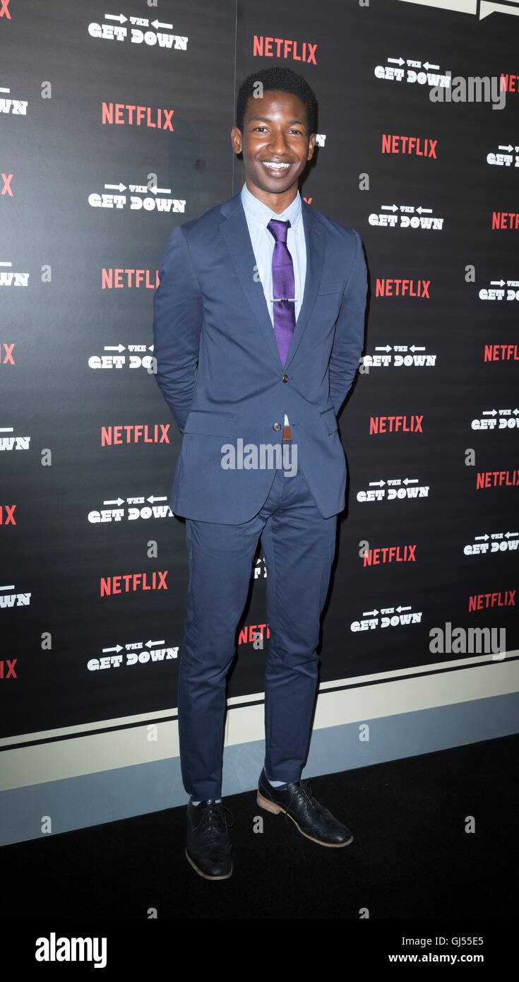 Bronx, NY USA - August 11, 2016: Justice Smith attends The Get Down Netflix original series premier at Lehman Center for performing arts in the Bronx Stock Photo