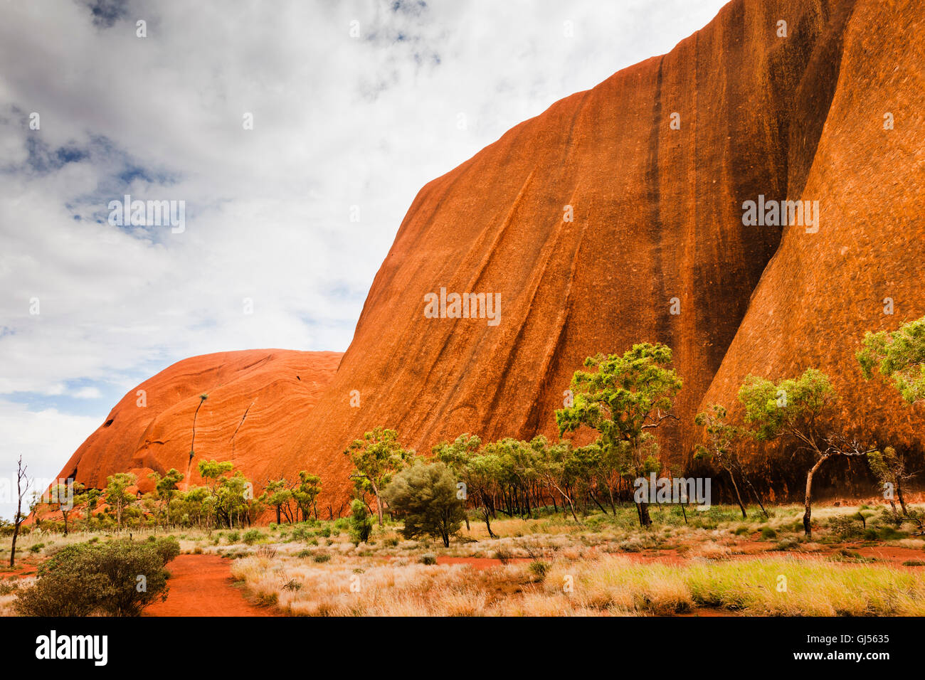 View of Uluru, also called Ayers Rock in the Uluru-Kata Tjuta National Park. Stock Photo