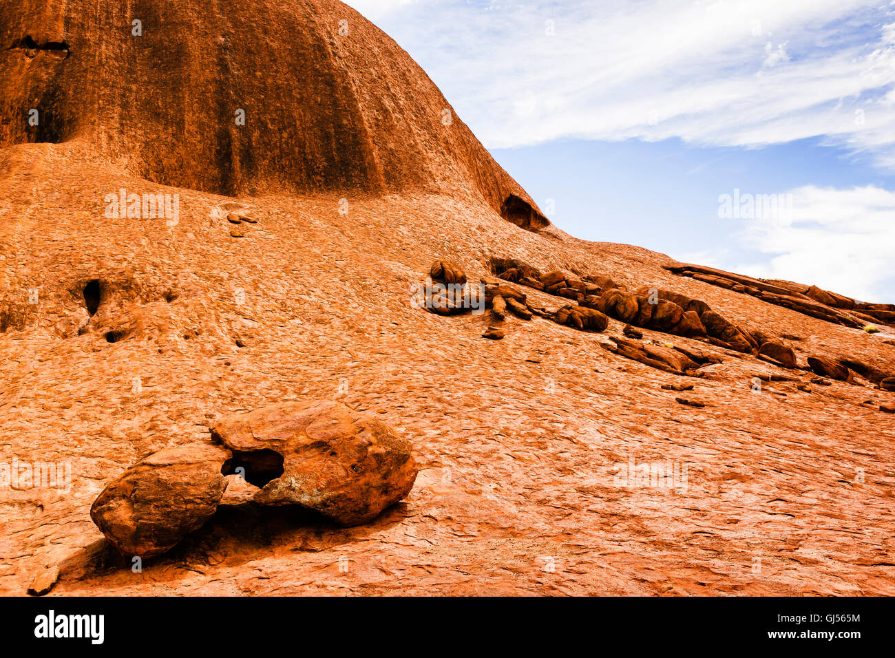 Detail view of Uluru in the Uluru-Kata Tjuta National Park. Stock Photo