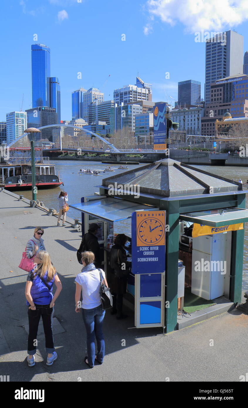 People buy tickets for Melbourne river cruise in Melbourne Australia. Stock Photo
