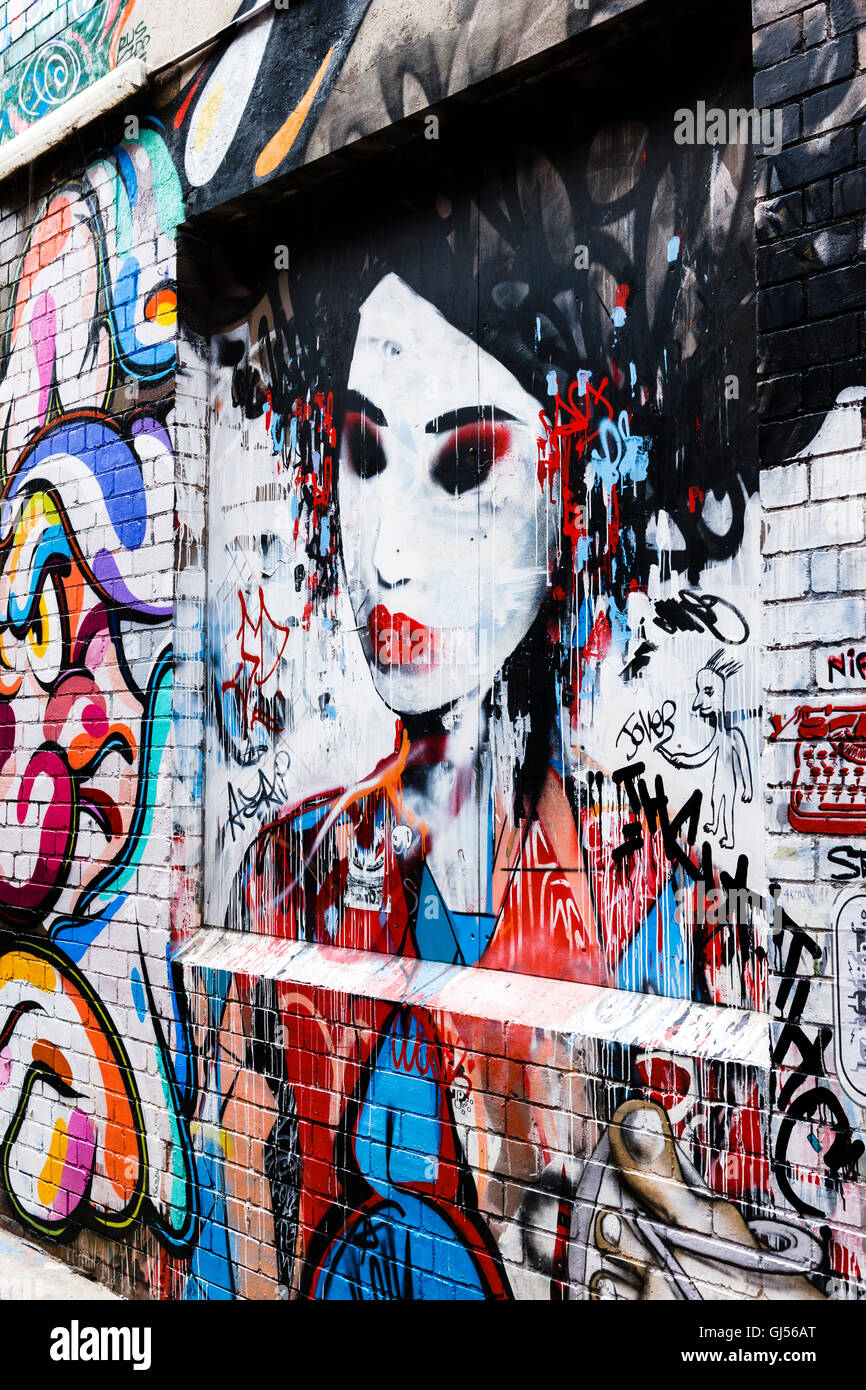 Street art off of Franklin Street in Melbourne. Stock Photo