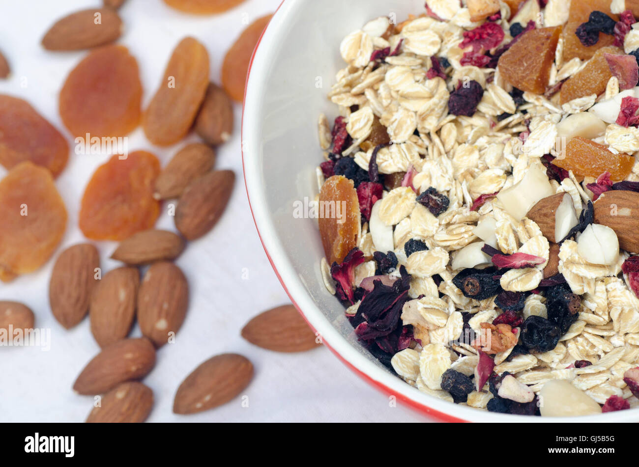 homemade muesli with dried fruits and seeds Stock Photo