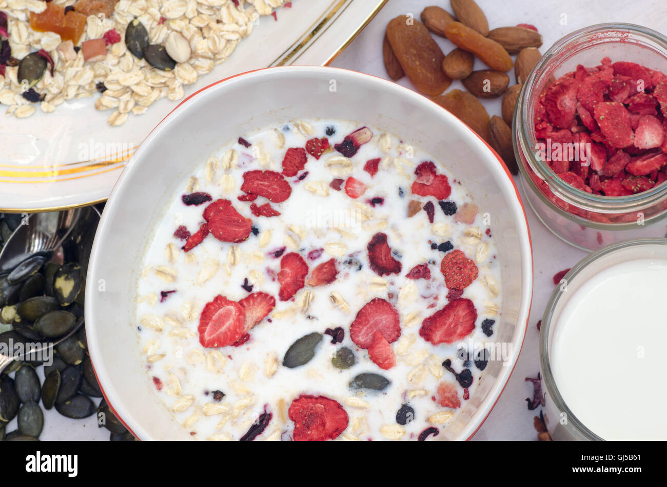 homemade muesli with dried fruits and seeds Stock Photo