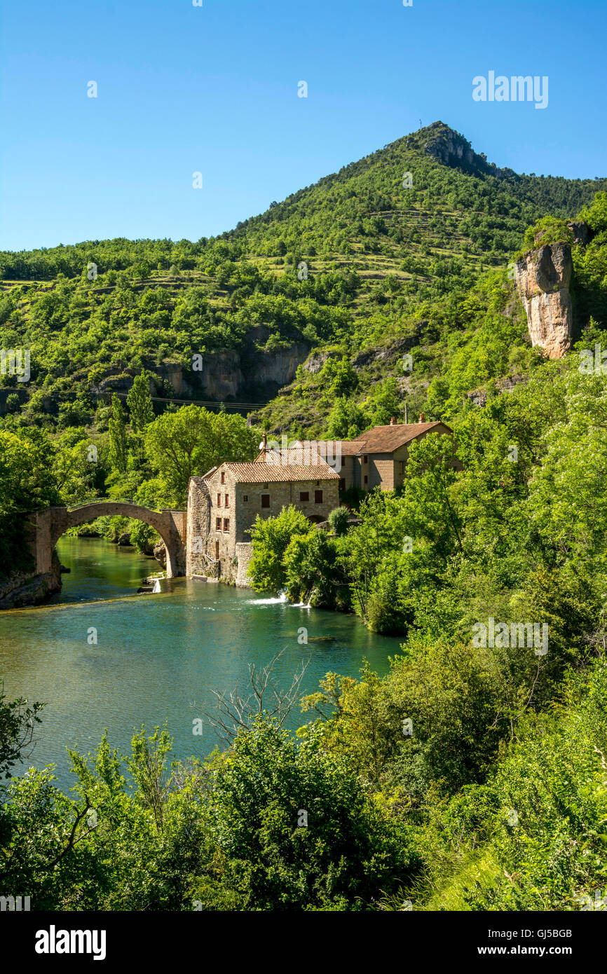 Mill of Corp. Dourbie valley, Causses du Larzac High Plateau, Grands Causses Natural Regional Park, France, Aveyron Stock Photo