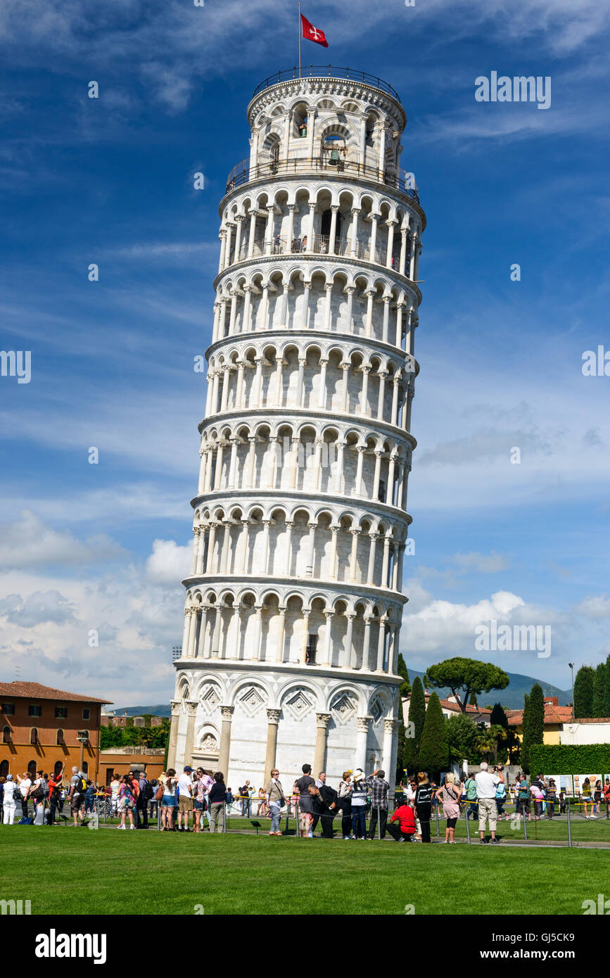 Leaning Tower of Pisa, with queues waiting for access Stock Photo