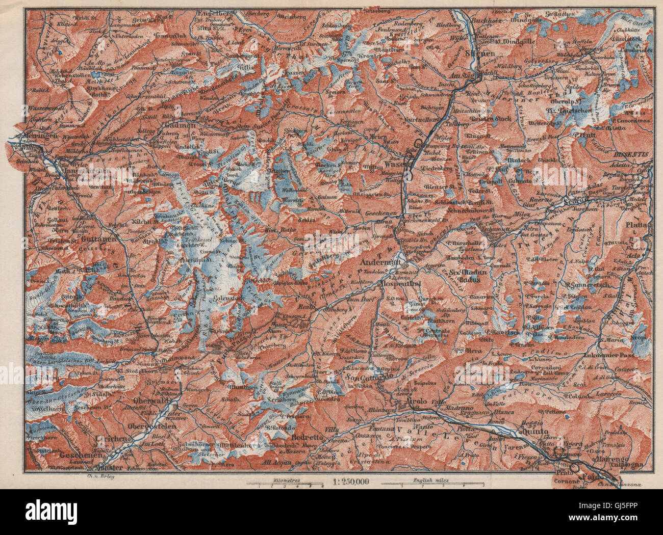 ST GOTTHARD area. Andermatt Engelberg Silenen Gadmen Ulrichen Disentis, 1889 map Stock Photo