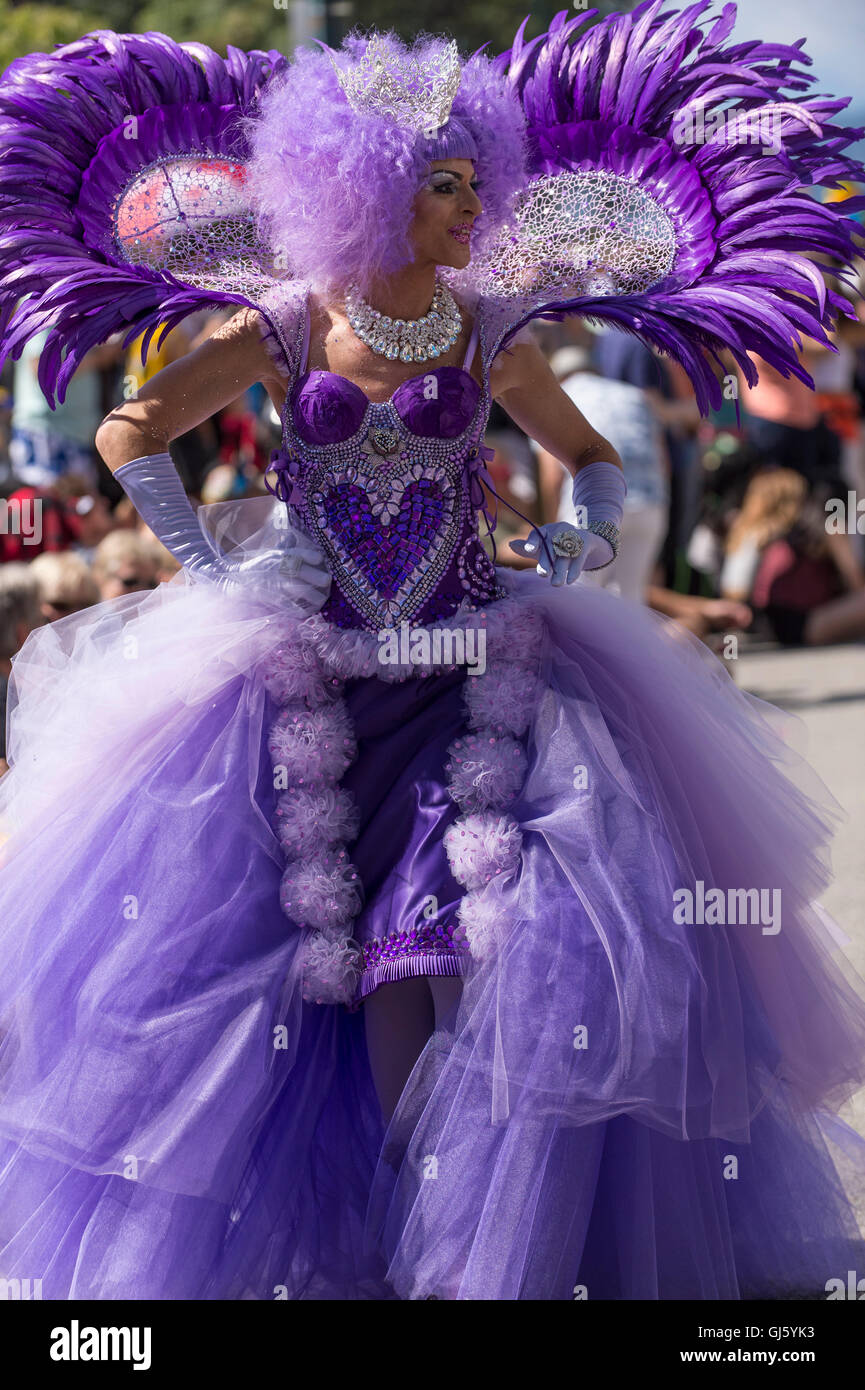 Nationale volkstelling Stap Jachtluipaard Pride parade participant dressed in a colourful costume, 2016 Vancouver  British Columbia Stock Photo - Alamy