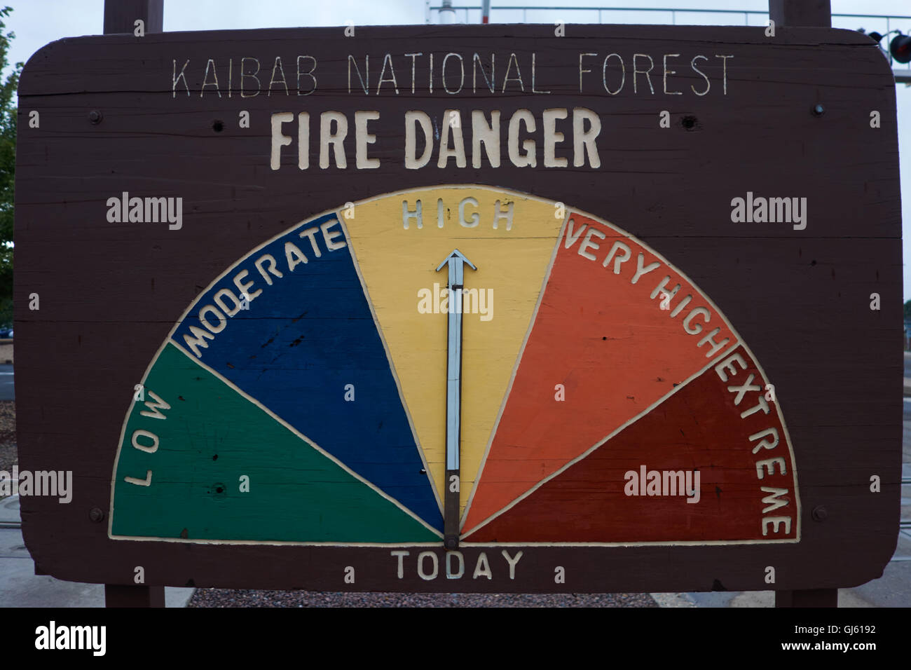 Fire danger sign set at high Arizona usa Stock Photo