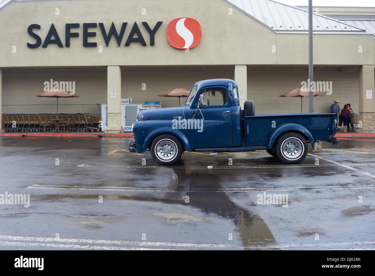 Vintage pickup truck parked outside a Safeway store. William. USA Stock Photo