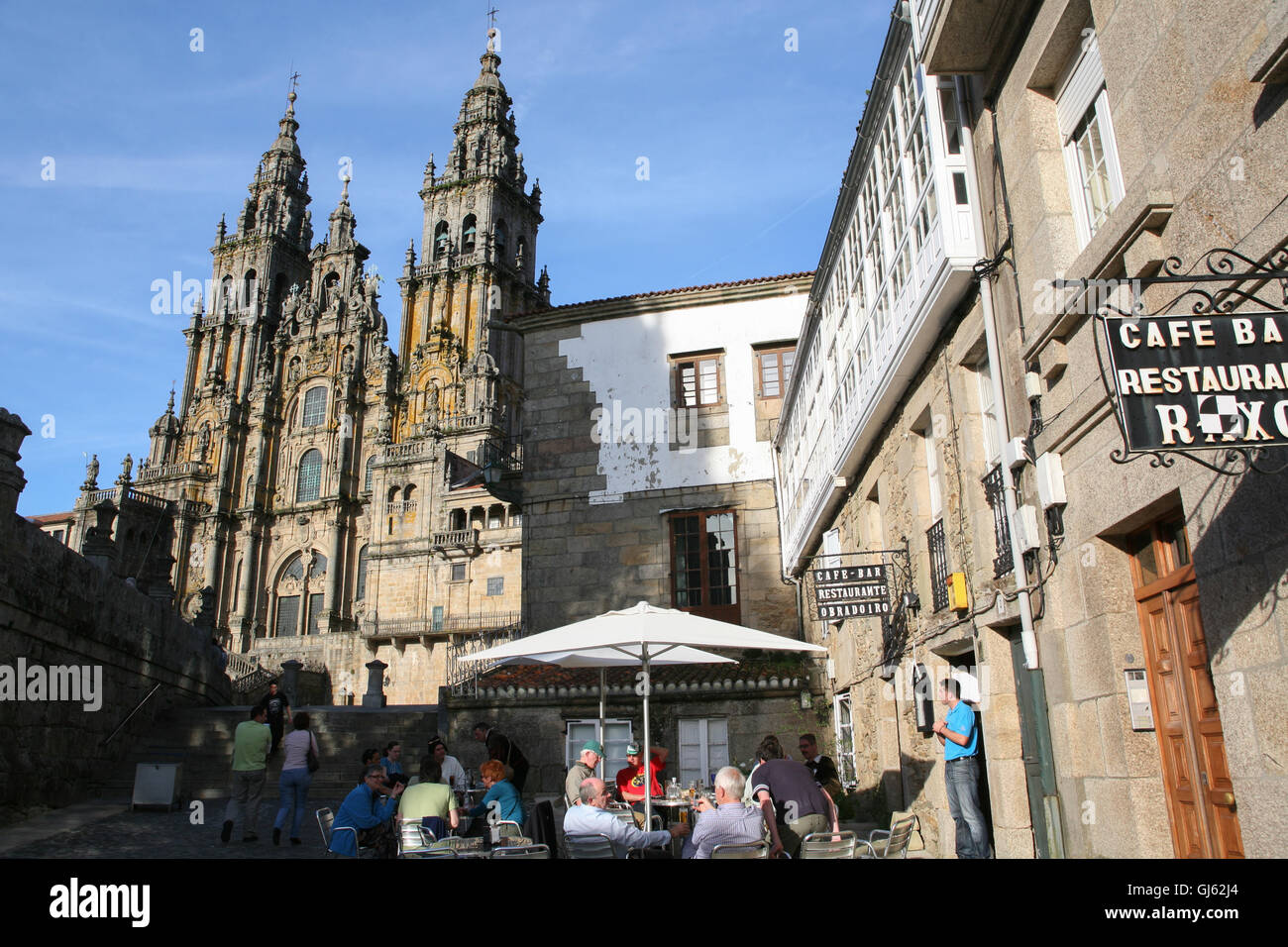 Having a drink at an outdoor cafe in the Old Town of Santiago de ...