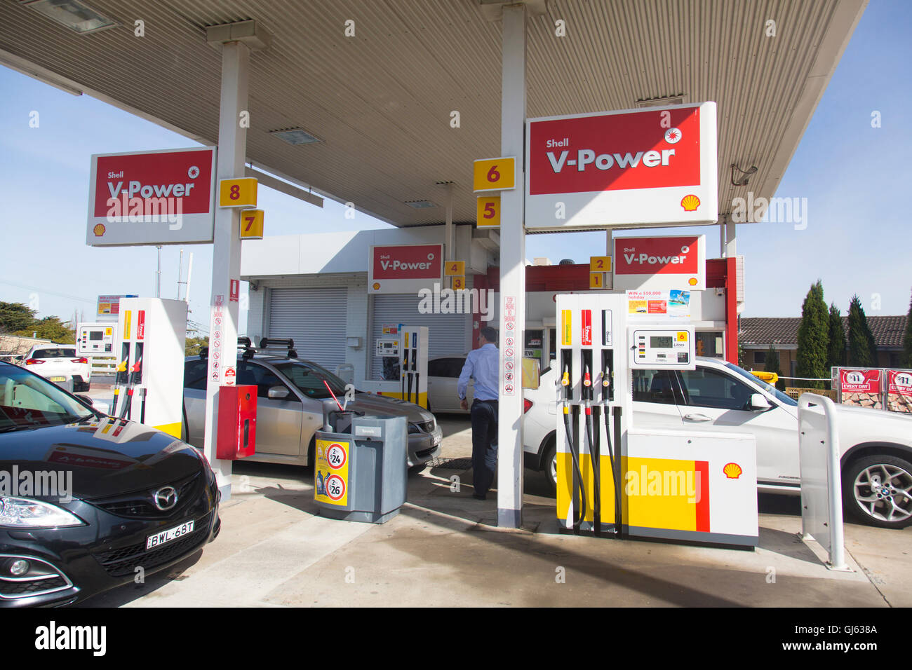 Shell and Coles express petrol station on the pacific highway in North Sydney,Australia Stock Photo