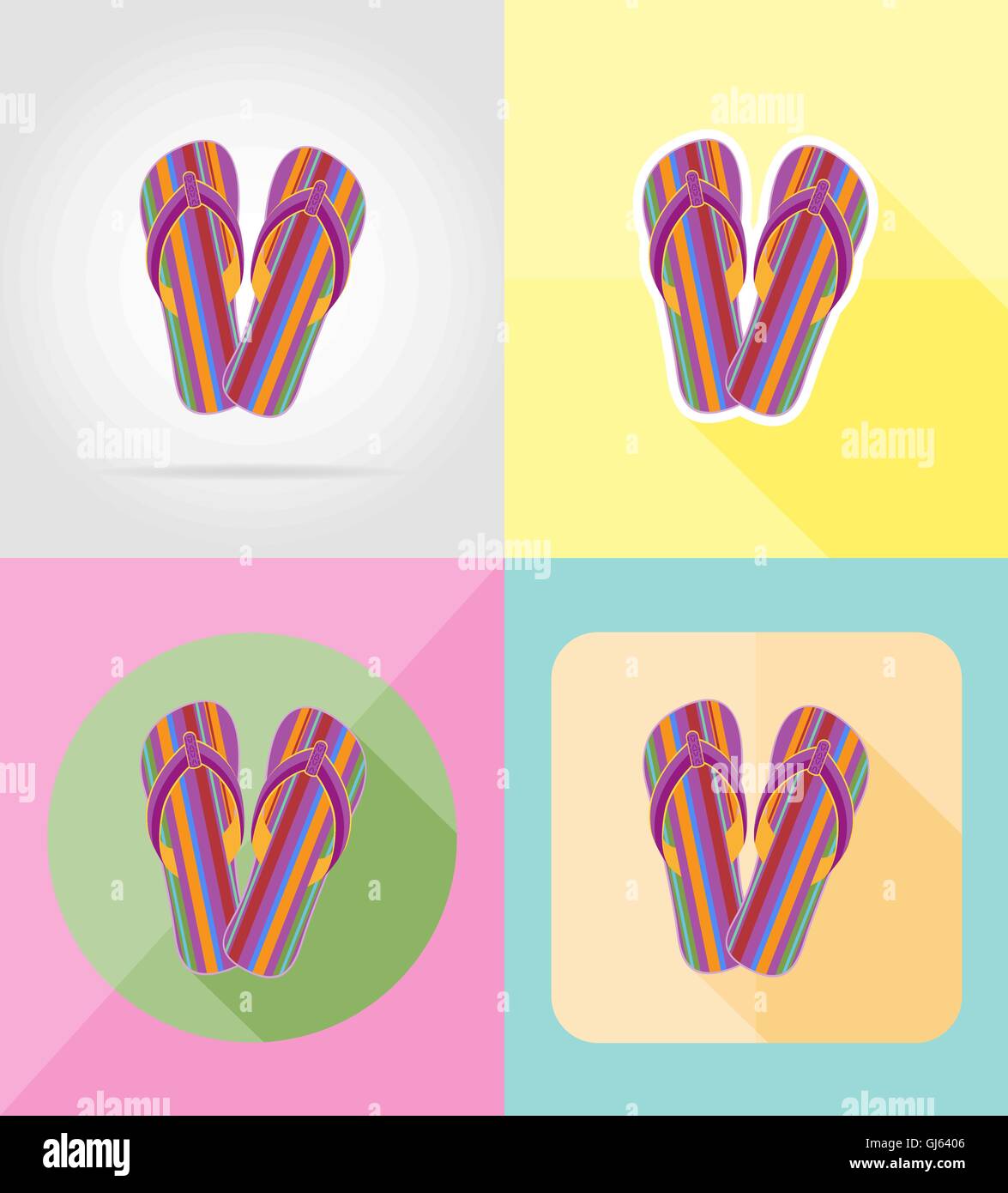 beach flip flops flat icons vector illustration isolated on background ...