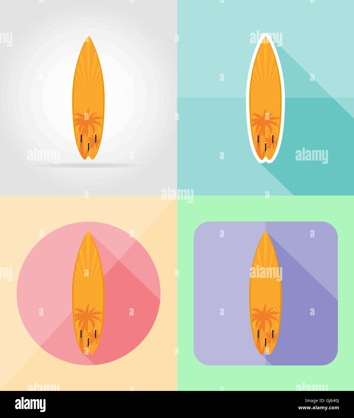 surfboard flat icons vector illustration isolated on background Stock Vector