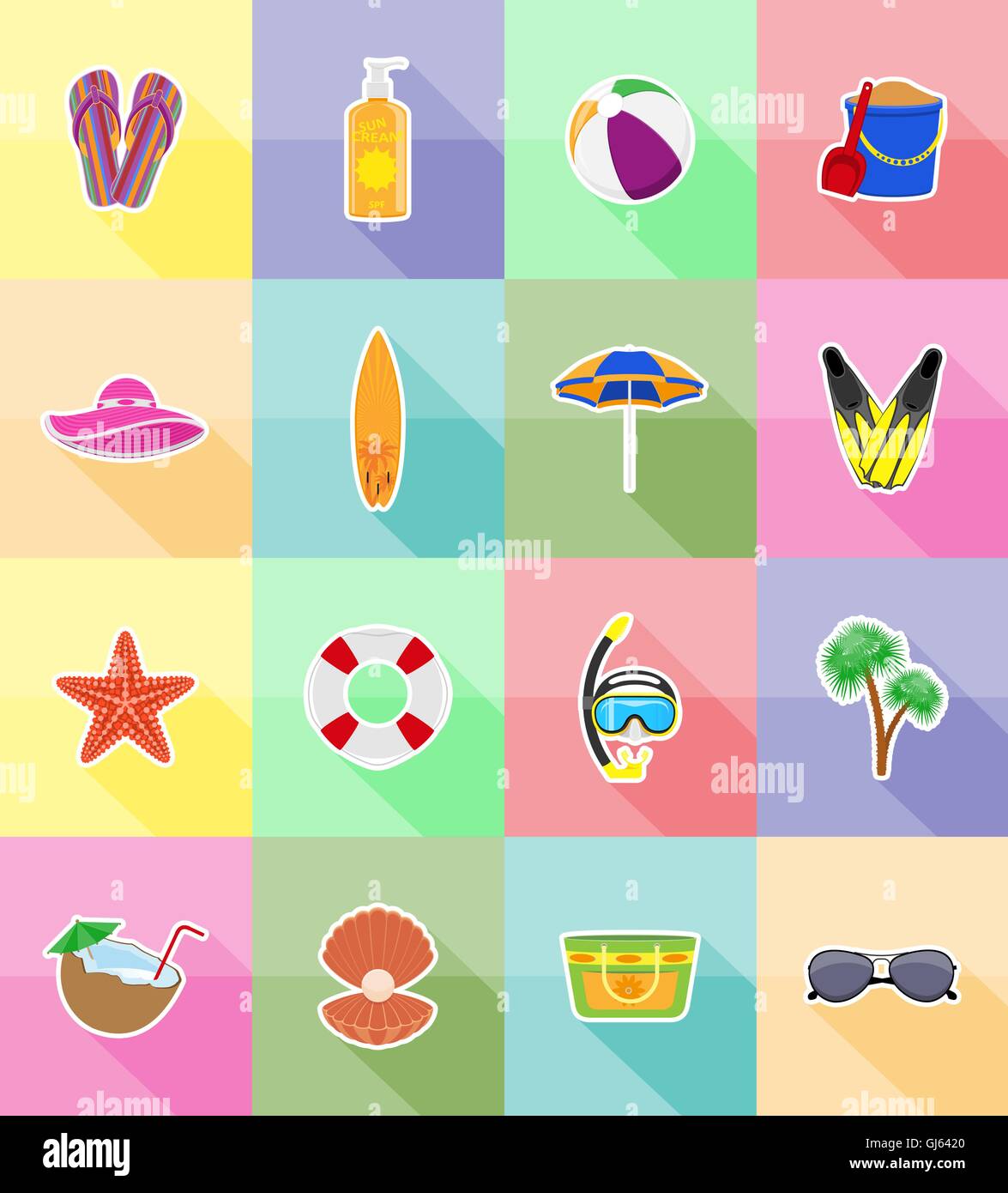 objects for recreation a beach flat icons vector illustration isolated ...