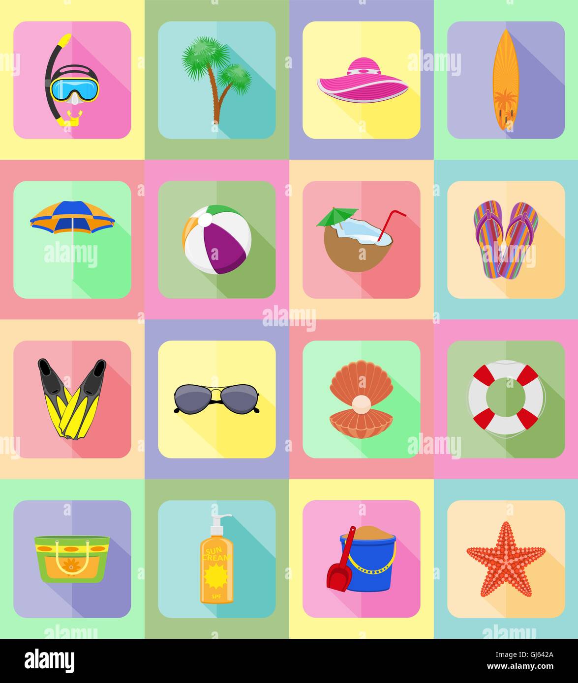 objects for recreation a beach flat icons vector illustration isolated ...