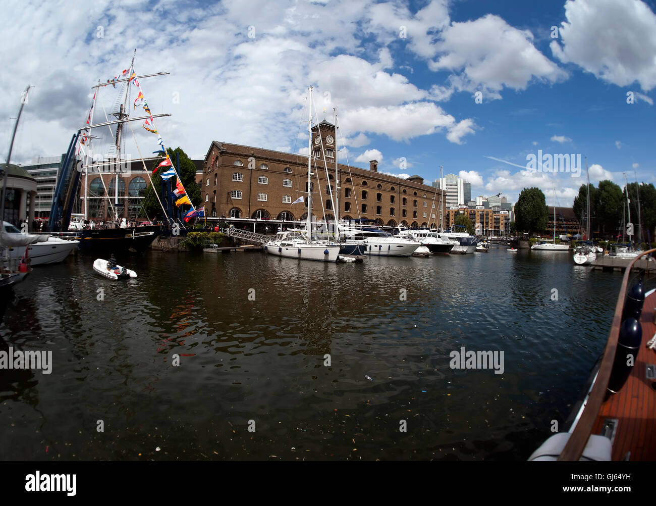 Australian tall ship the Young Endeavour sails out of St. Katharine