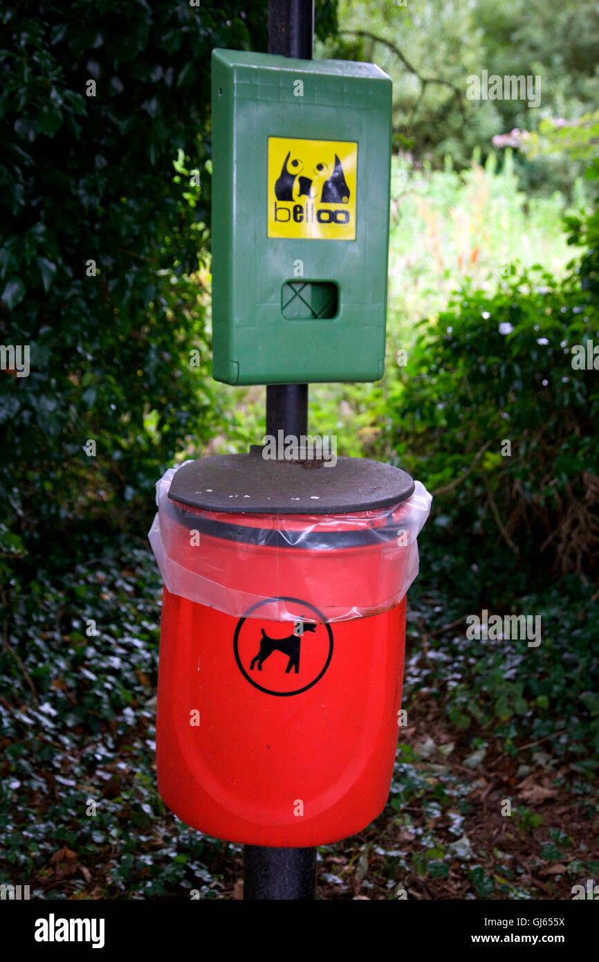 Dog waste bin in Lough Naglack woodland, Carrickmacross Stock Photo