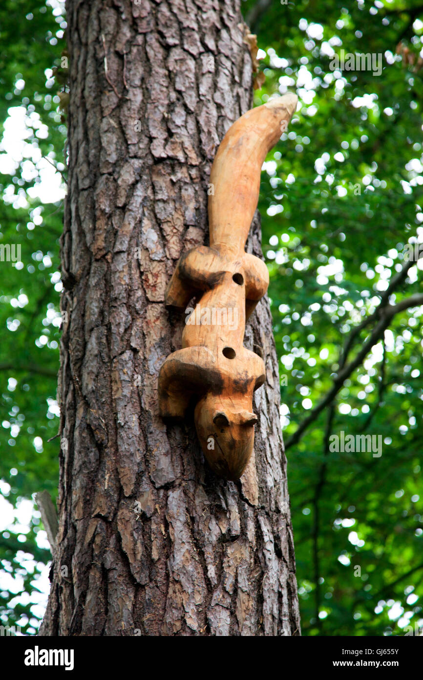 Carved squirrel, Lough Naglack, Carrickmacross Stock Photo