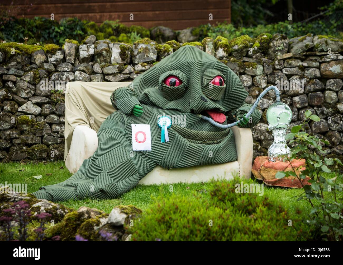 A Jabba the Hutt themed scarecrow on display during the Kettlewell Scarecrow Festival in North Yorkshire. Stock Photo