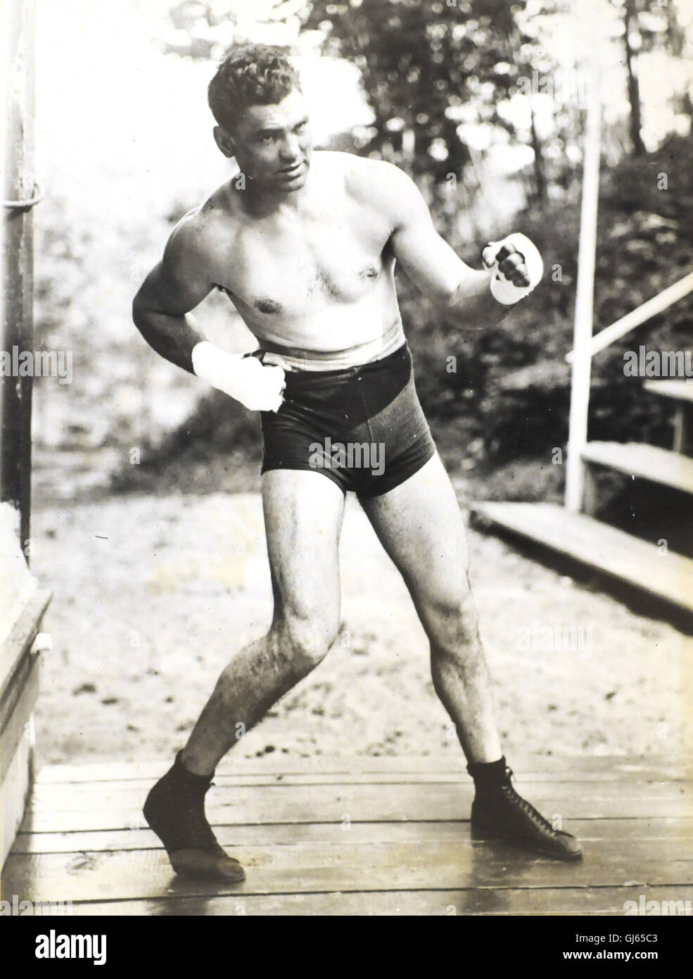 Jack Dempsey (1895-1983) at training camp. Stock Photo