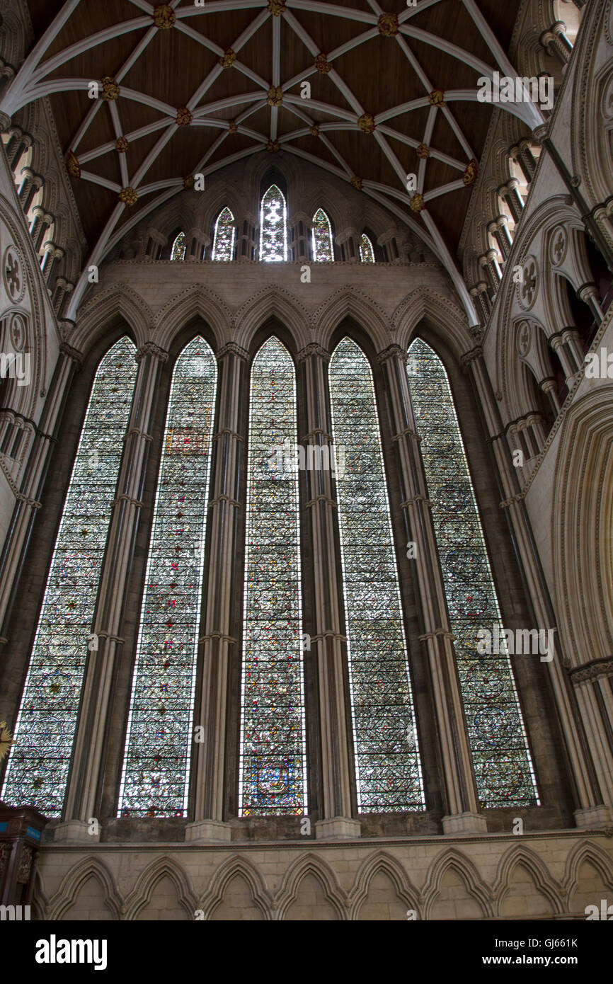 Stained Glass Window of York Minster Cathedral Church; England; UK