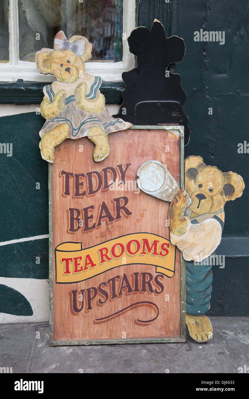 Teddy Bear Tea Rooms Sign; Stonegate Street; York; England; UK Stock Photo