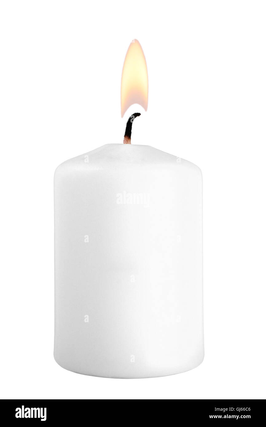 Burning candle isolated on white background Stock Photo - Alamy
