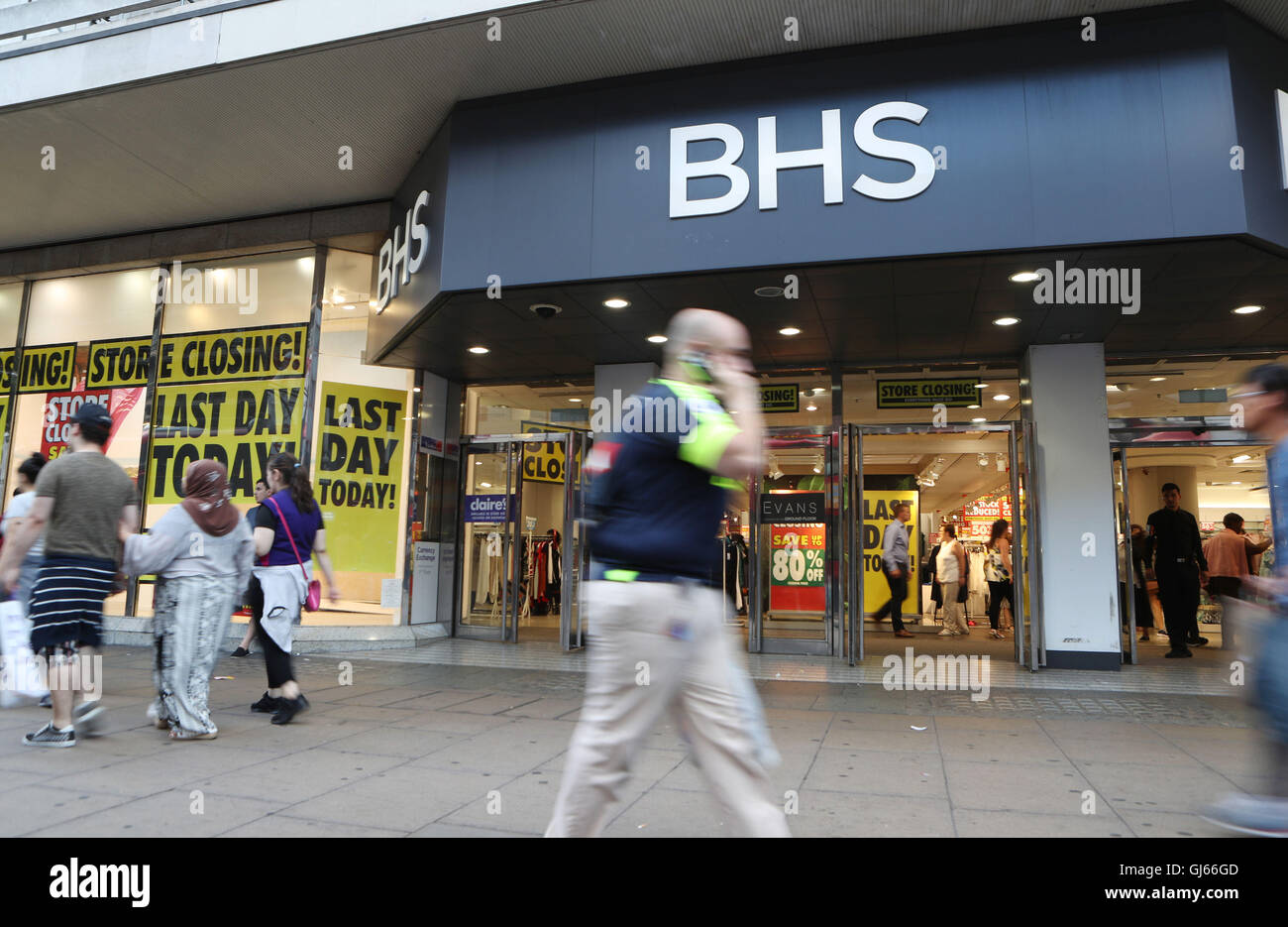 BHS on Oxford Street in London, as the flagship store prepares to pull down its shutters for the final time. Stock Photo