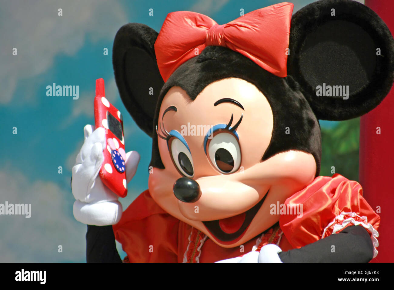 Marne La Vallee, France. August 25th, 2006. Minnie Mouse on the phone in Walt Disney Studios Park, Disneyland Resort Paris. Stock Photo