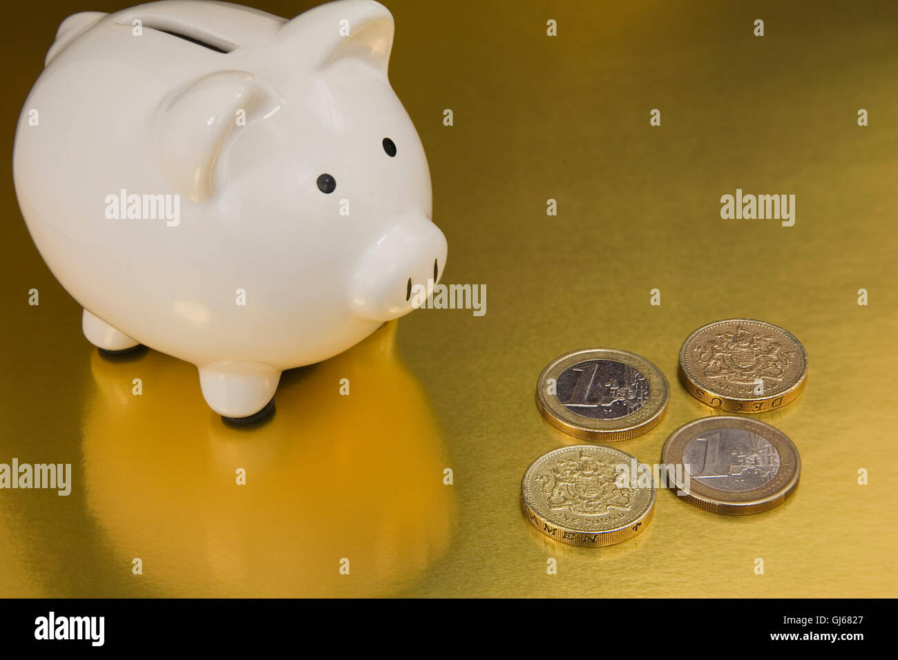 White Piggy bank on a Gold Background Stock Photo - Alamy