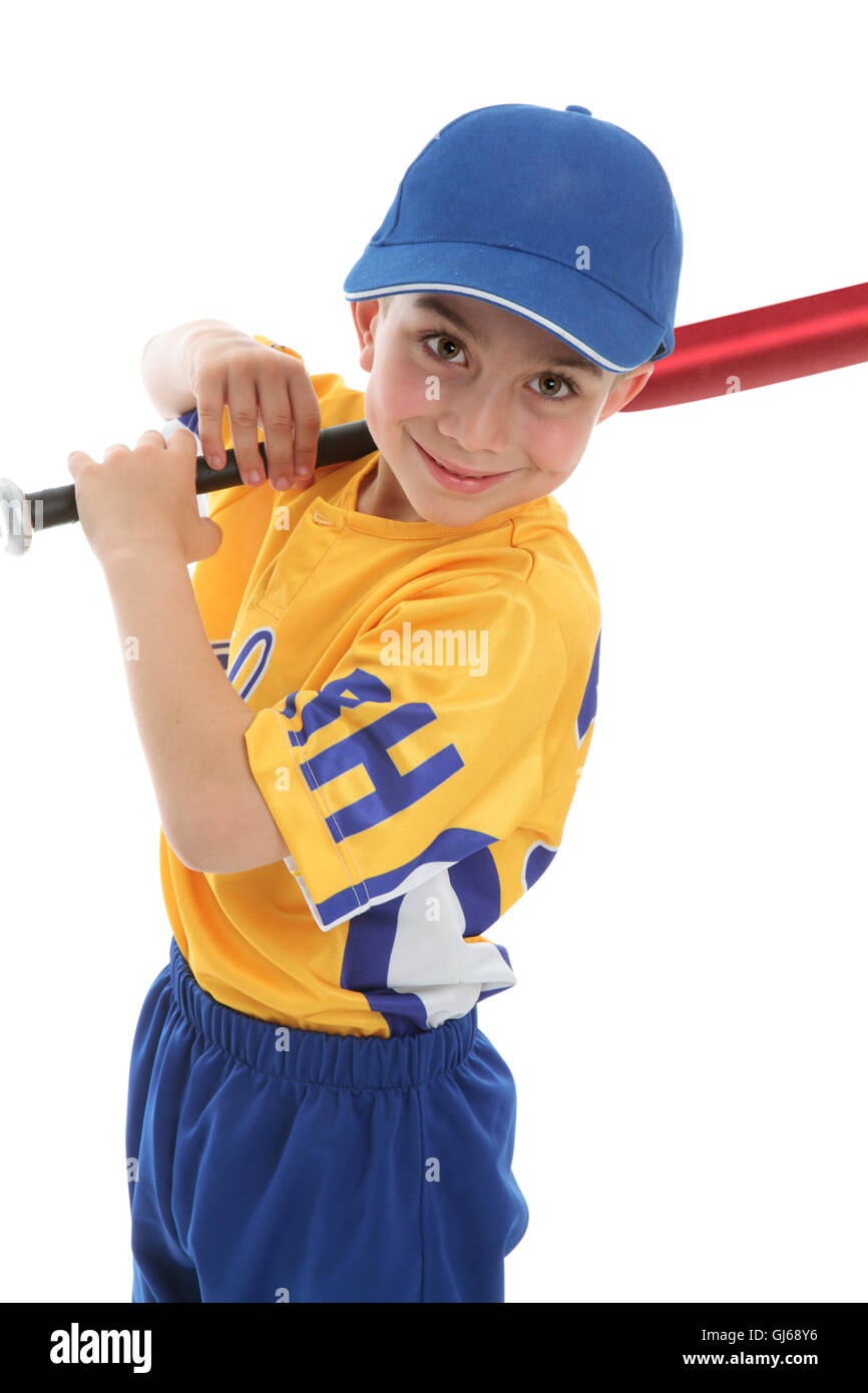 Smiling boy holding a baseball tball bat Stock Photo Alamy
