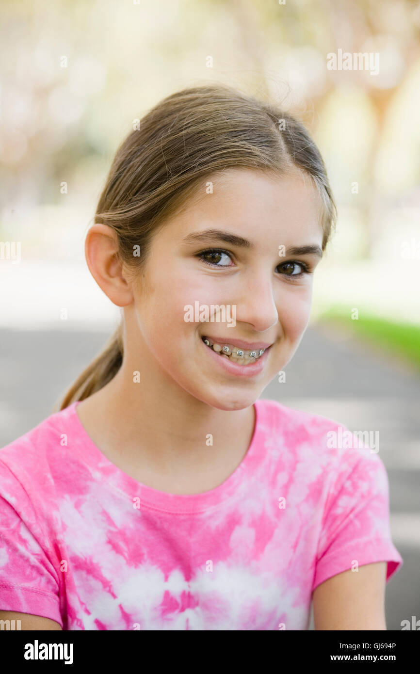 Portrait of Smiling Tween Girl Stock Photo - Alamy