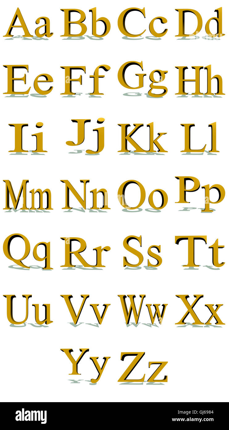 Times New Roman Gold Alphabet Stock Illustration - Illustration of