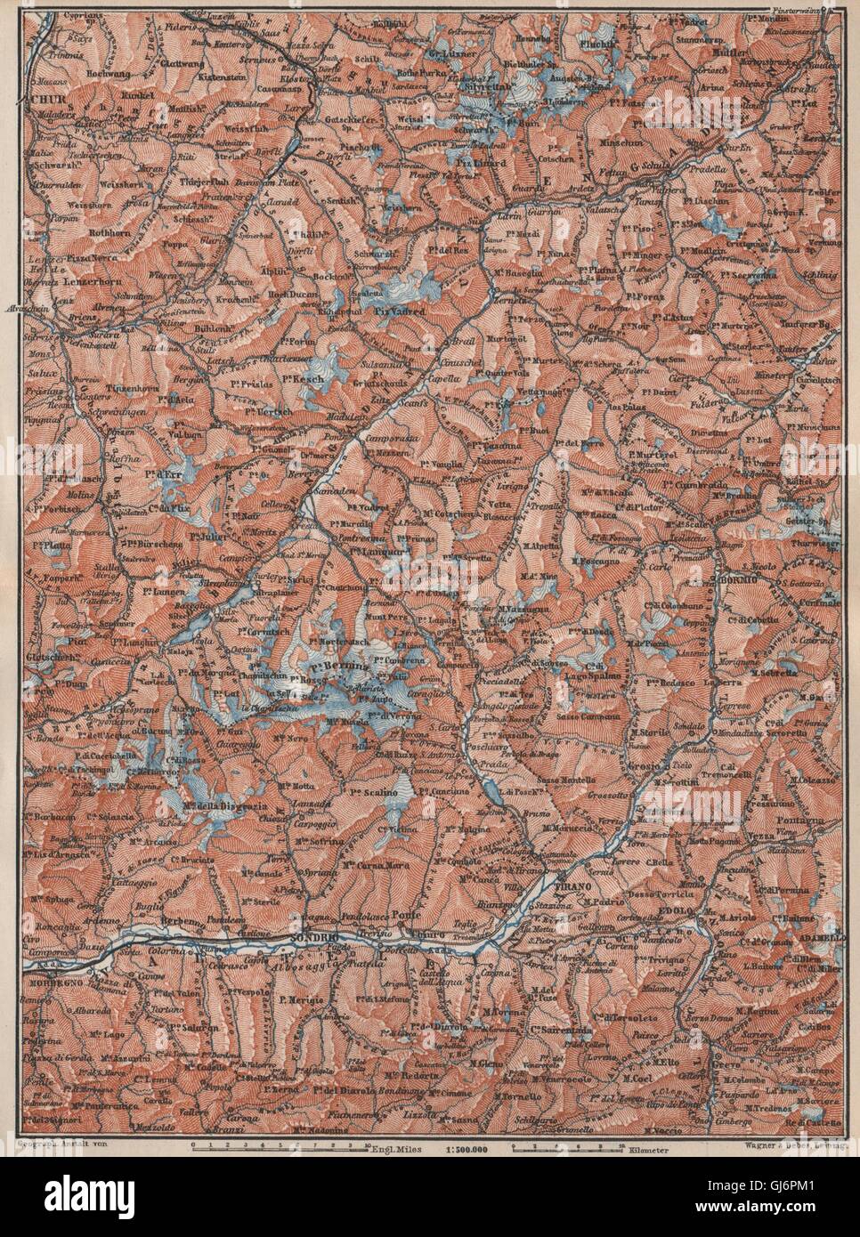 ENGADINE/VAL TELLINA. Davos Arosa Sils Bormio Livigno Sondrio Chur, 1897 map Stock Photo