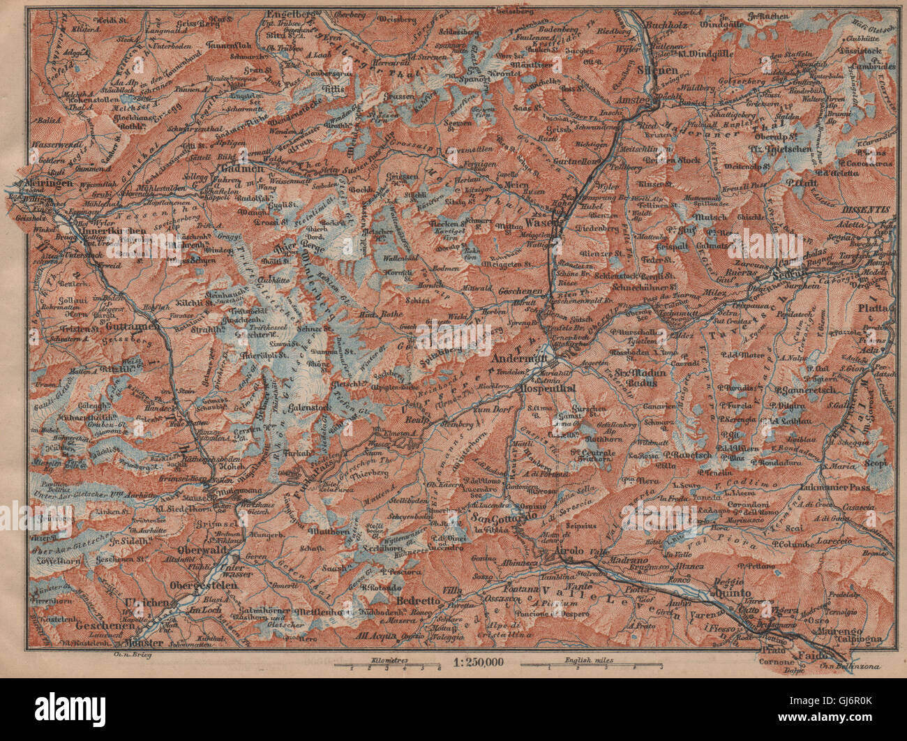 ST GOTTHARD area. Andermatt Engelberg Silenen Gadmen Ulrichen Disentis, 1899 map Stock Photo