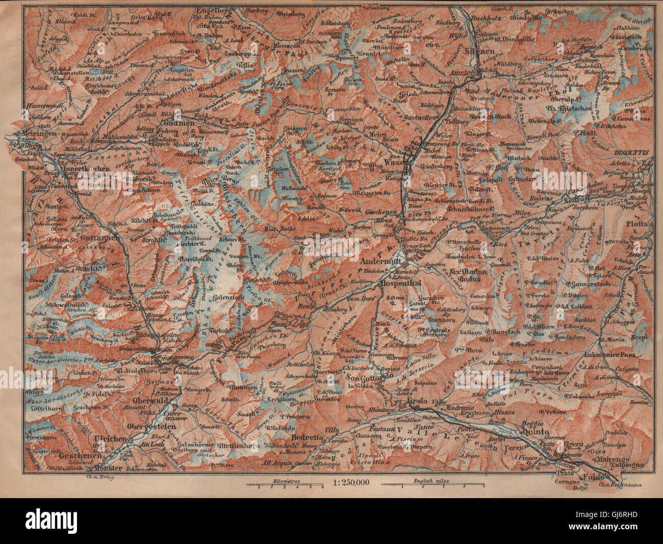 ST GOTTHARD area. Andermatt Engelberg Silenen Gadmen Ulrichen Disentis, 1901 map Stock Photo