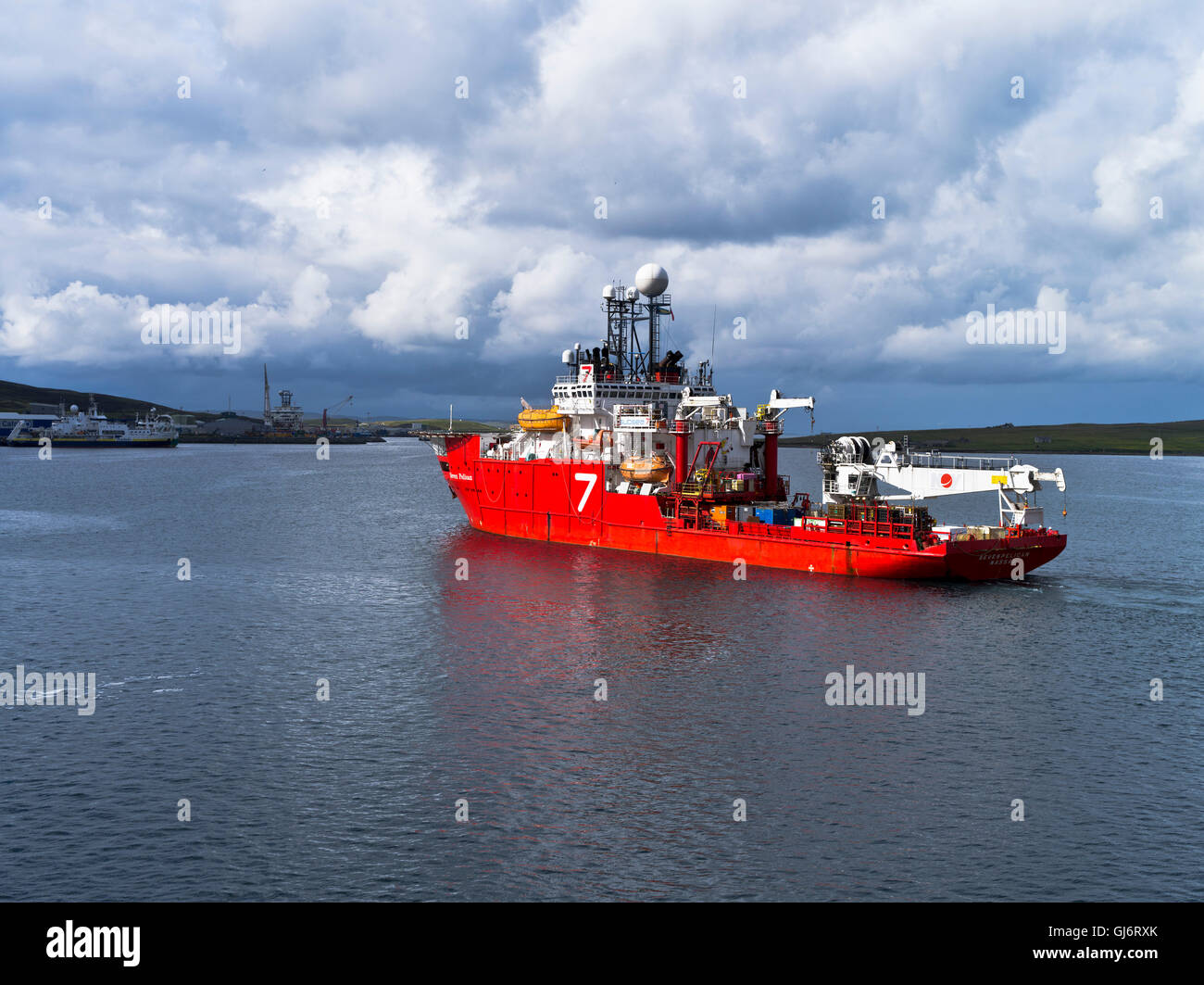 dh Oil Industry NORTH SEA UK Oil rig support vessel arriving Lerwick shetland scotland offshore supply ship shetlands Stock Photo