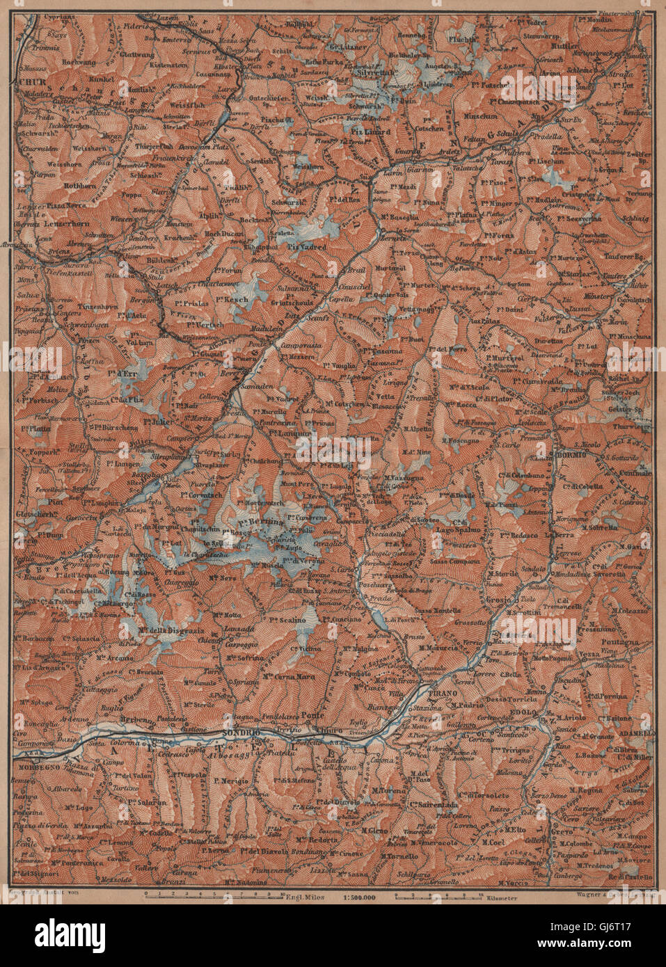 ENGADINE/VAL TELLINA. Davos Arosa Sils Bormio Livigno Sondrio Chur, 1901 map Stock Photo