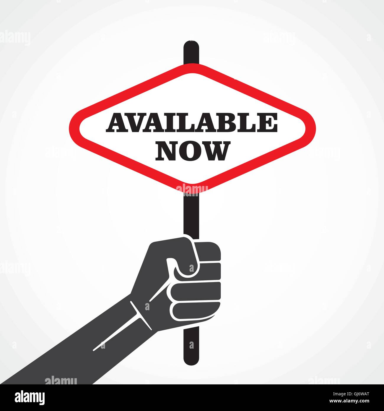 available now word banner hold in hand stock vector Stock Vector Image