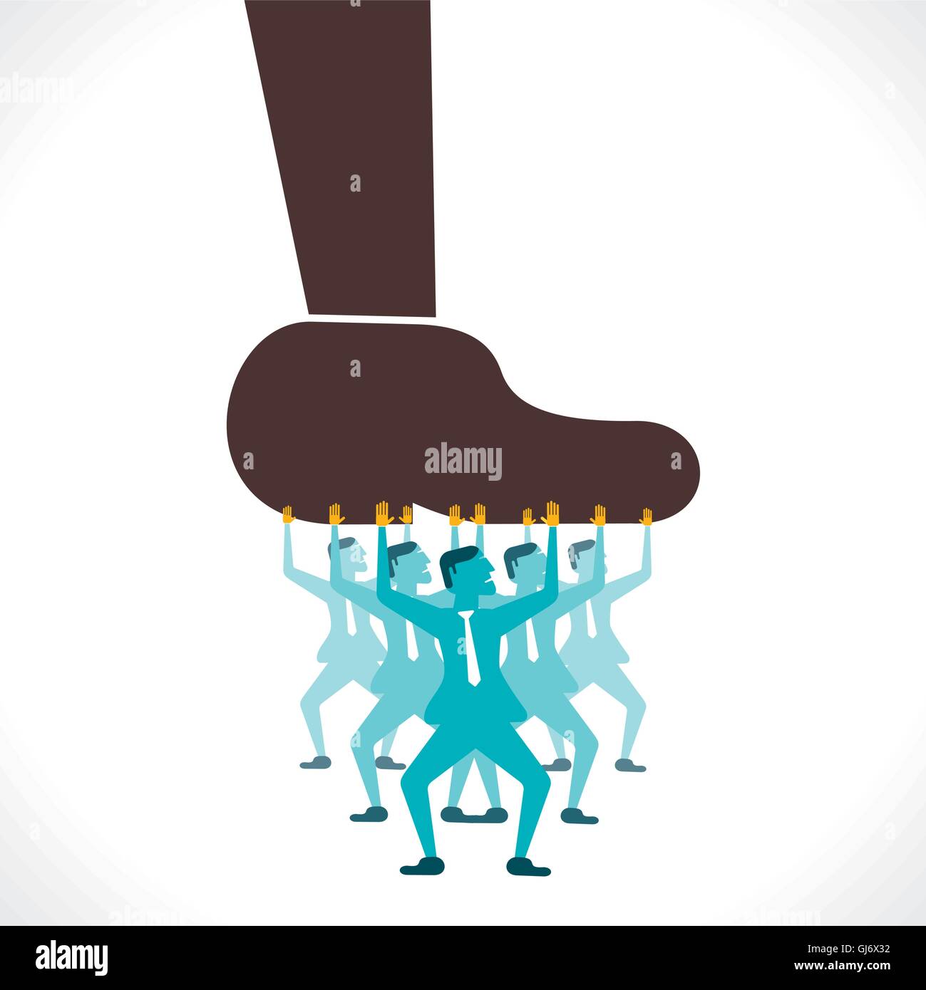 people group try to lift the big foot concept vector Stock Vector