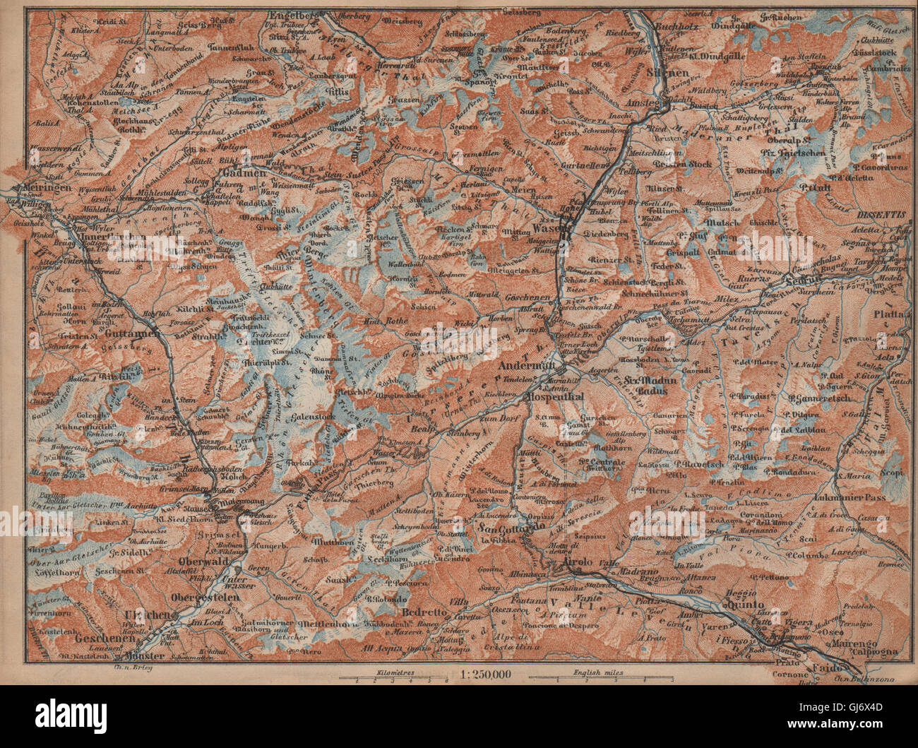 ST GOTTHARD area. Andermatt Engelberg Silenen Gadmen Ulrichen Disentis, 1907 map Stock Photo