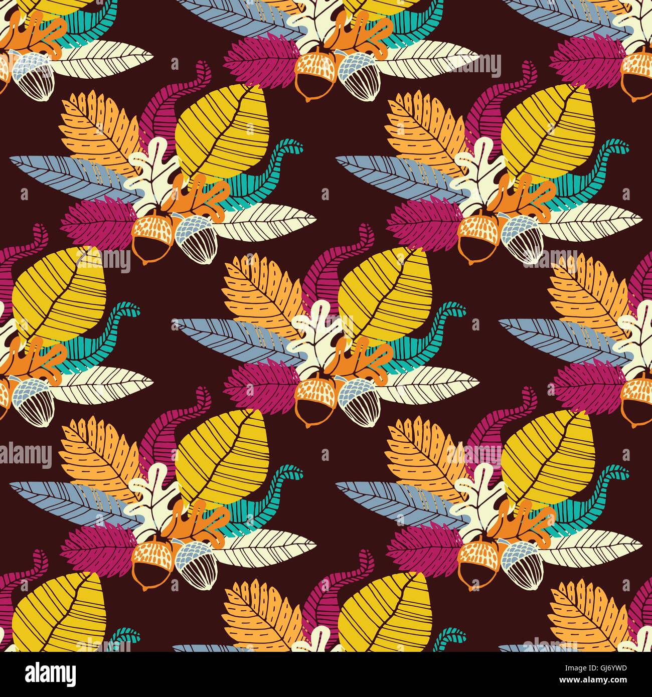 Seamless pattern with acorns and oak leaves. Vector illustration Stock ...