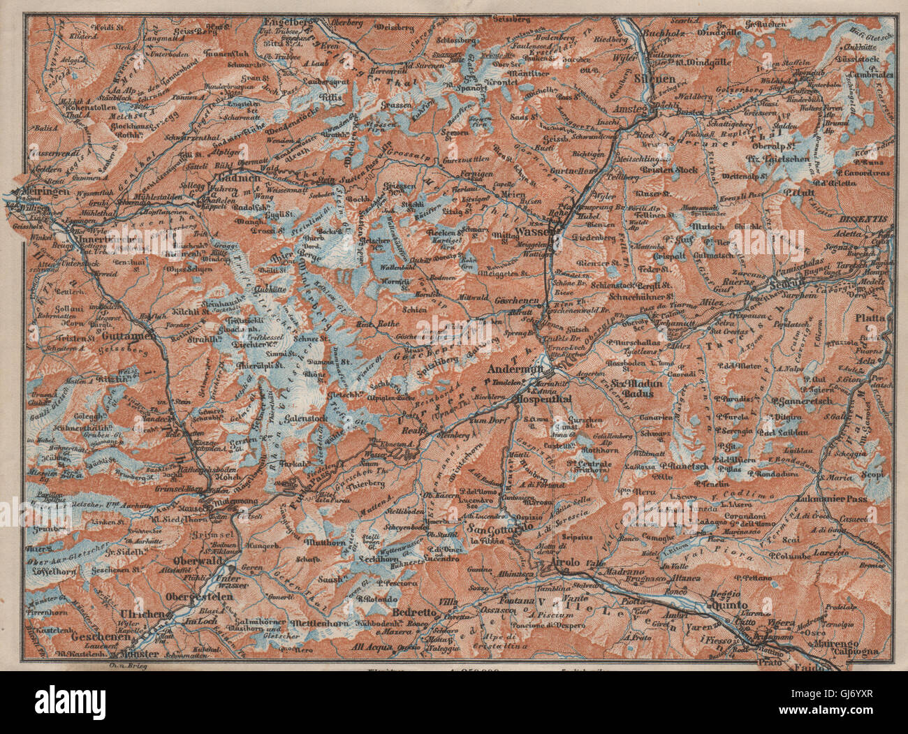 ST GOTTHARD area. Andermatt Engelberg Silenen Gadmen Ulrichen Disentis, 1909 map Stock Photo