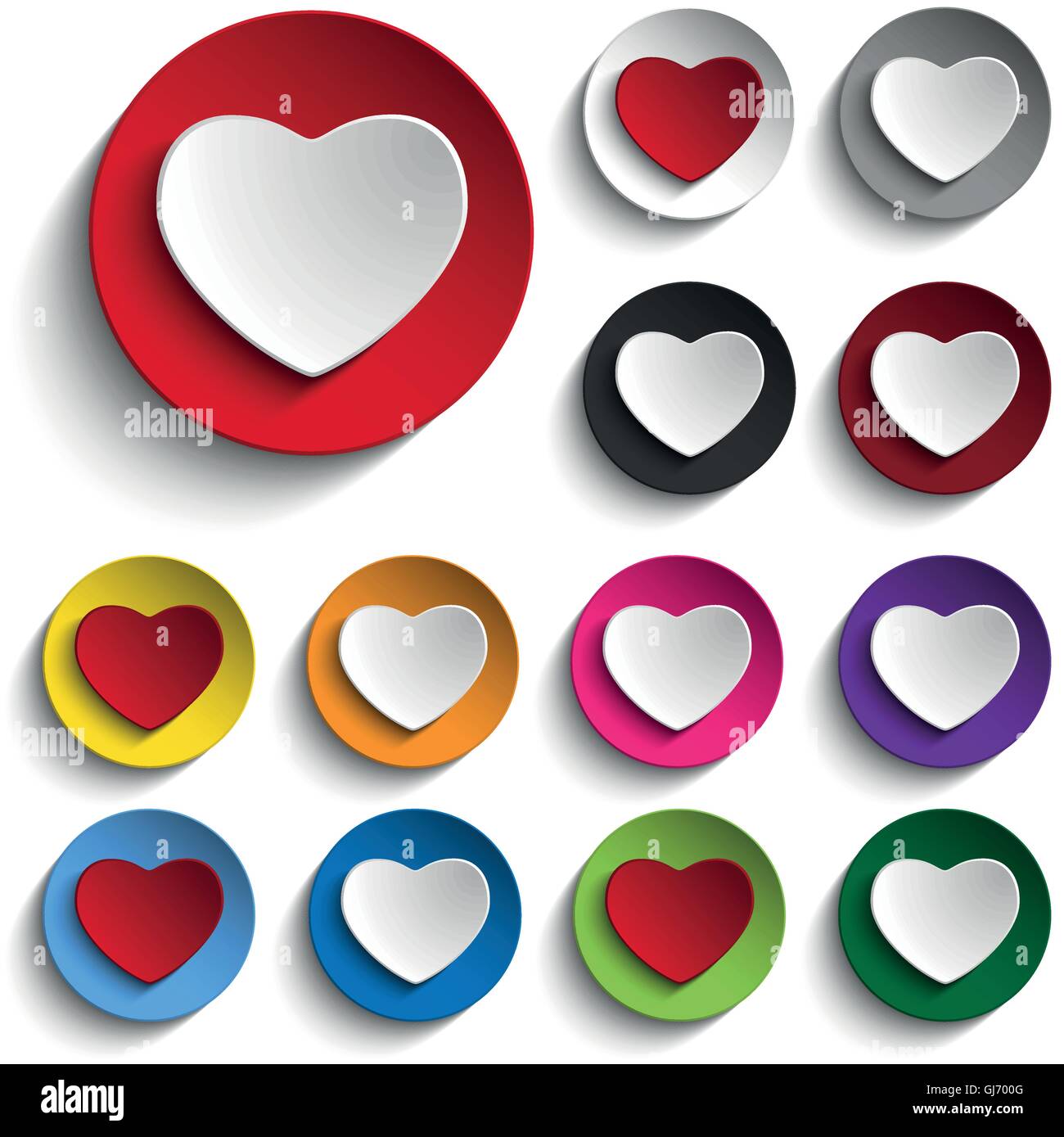 Set of Valentine Day Colorful Heart Button Stock Vector