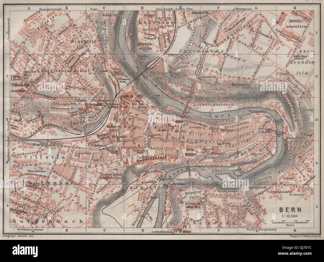 BERN BERNE. town city stadtplan. Switzerland Suisse Schweiz. BAEDEKER ...