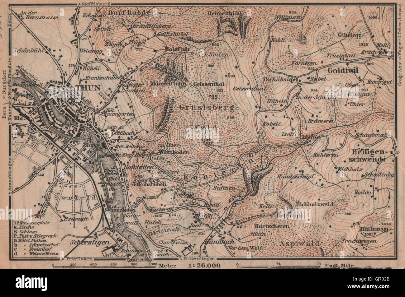 Thun Environs Goldiwyl Switzerland Suisse Schweiz Carte Karte 1909 Stock Photo Alamy