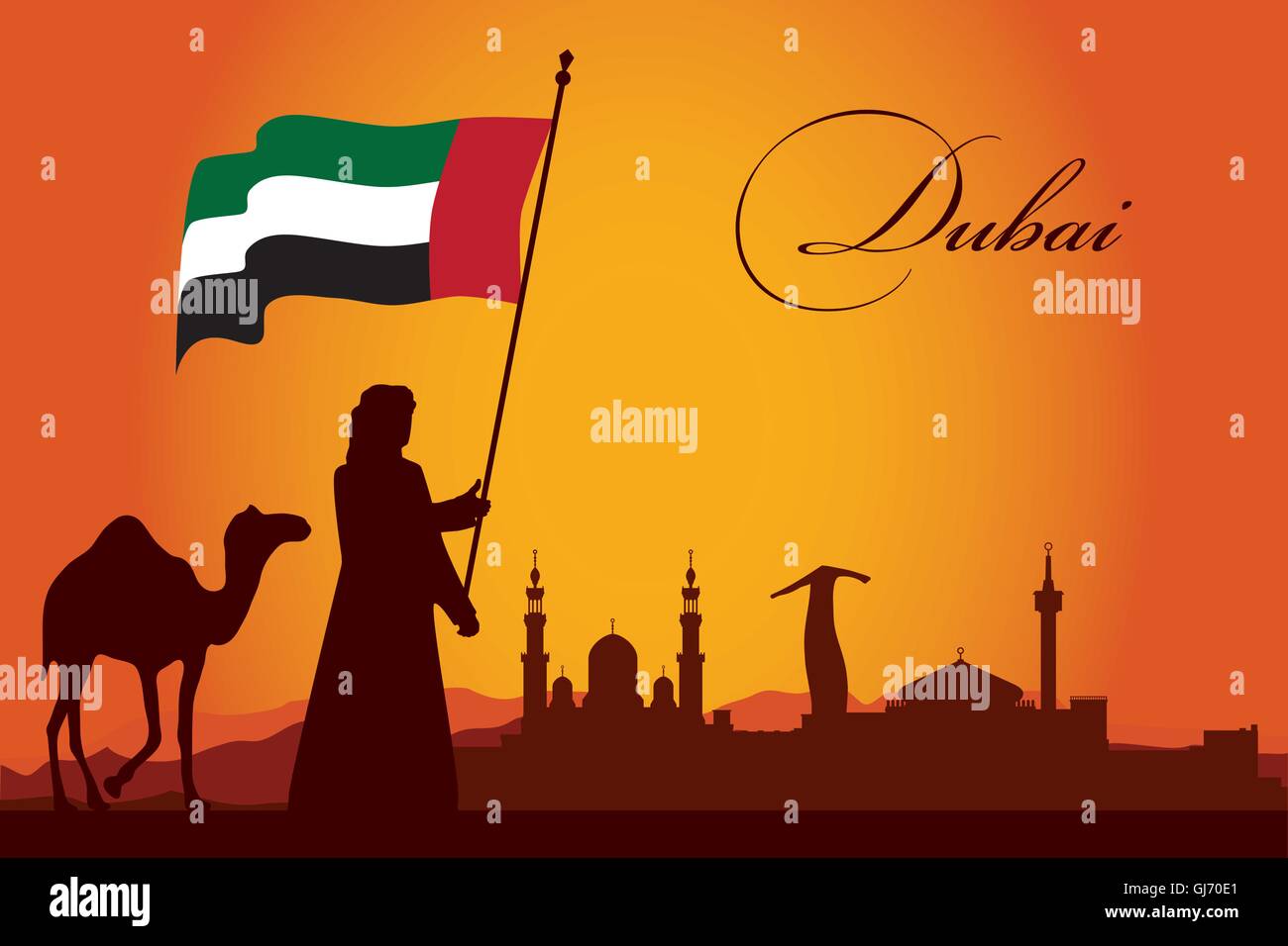 Dubai city skyline silhouette background Stock Vector